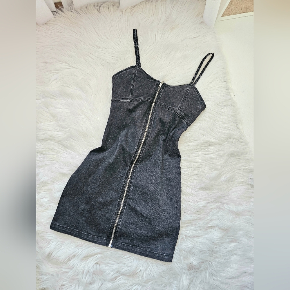 Zip Me Up Black Denim Dress